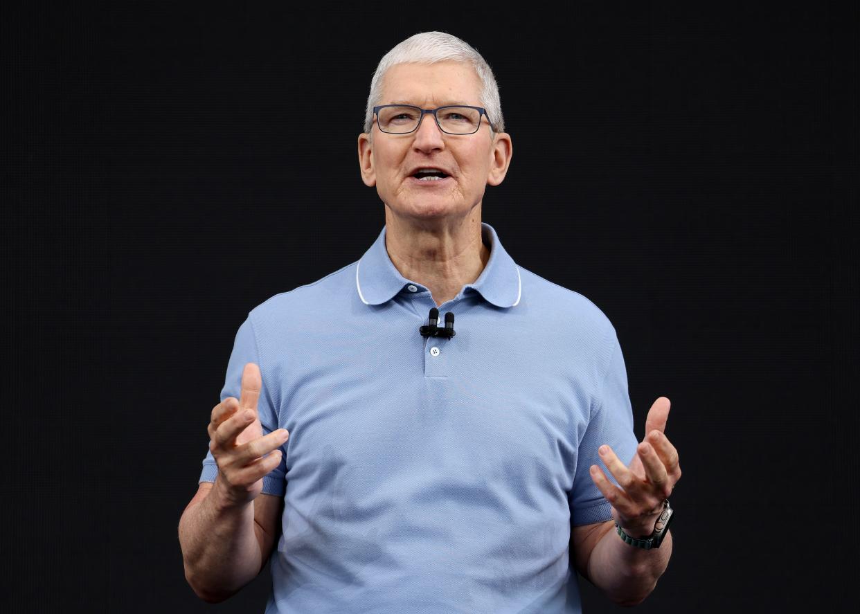 Apple CEO Tim Cook speaking.