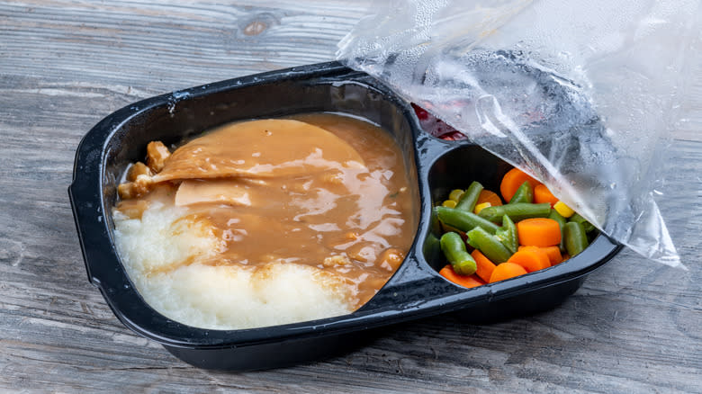 microwave meal with plastic removed