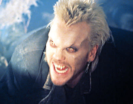 <p>Kiefer Sutherland starred in "The Lost Boys" (1987) as a party-boy vamp with a nasty streak (what is it with vampires and their tempers?). Another to suffer from the angry-uglies, irritating this 80s vampire would convert him into a blonde mullet-ed beast, with yellow eyes and big furrowed brow (anybody seeing an 80s tragic vamp trend here).</p>