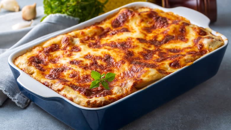 Lasagna with crispy cheese layer