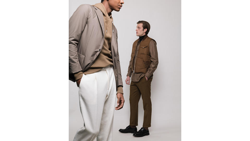 Caruso is combining sportswear and soft tailoring for a modern take on the male wardrobe, as with this lightly padded Ponza jacket and wool-cashmere hoodie. - Credit: Courtesy of Caruso