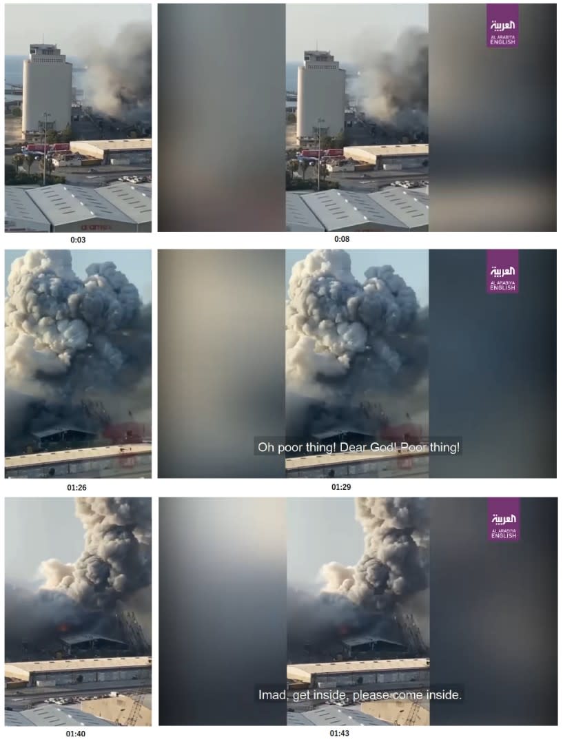 <span>Screenshot comparison between the clip shared in the misleading post (left) and the video published by Al Arabiya (right)</span>