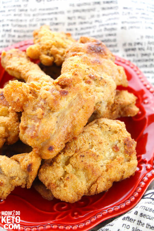 <p>How 2 Do Keto</p><p>A deliciously crispy (and guilt-free) copycat version of KFC chicken tenders. </p><p><strong>Get the recipe: </strong><a href="https://how2doketo.com/keto-copycat-kfc-chicken-tenders/" rel="nofollow noopener" target="_blank" data-ylk="slk:Keto Copycat KFC Chicken Tenders;elm:context_link;itc:0;sec:content-canvas" class="link rapid-noclick-resp"><strong>Keto Copycat KFC Chicken Tenders</strong></a></p>