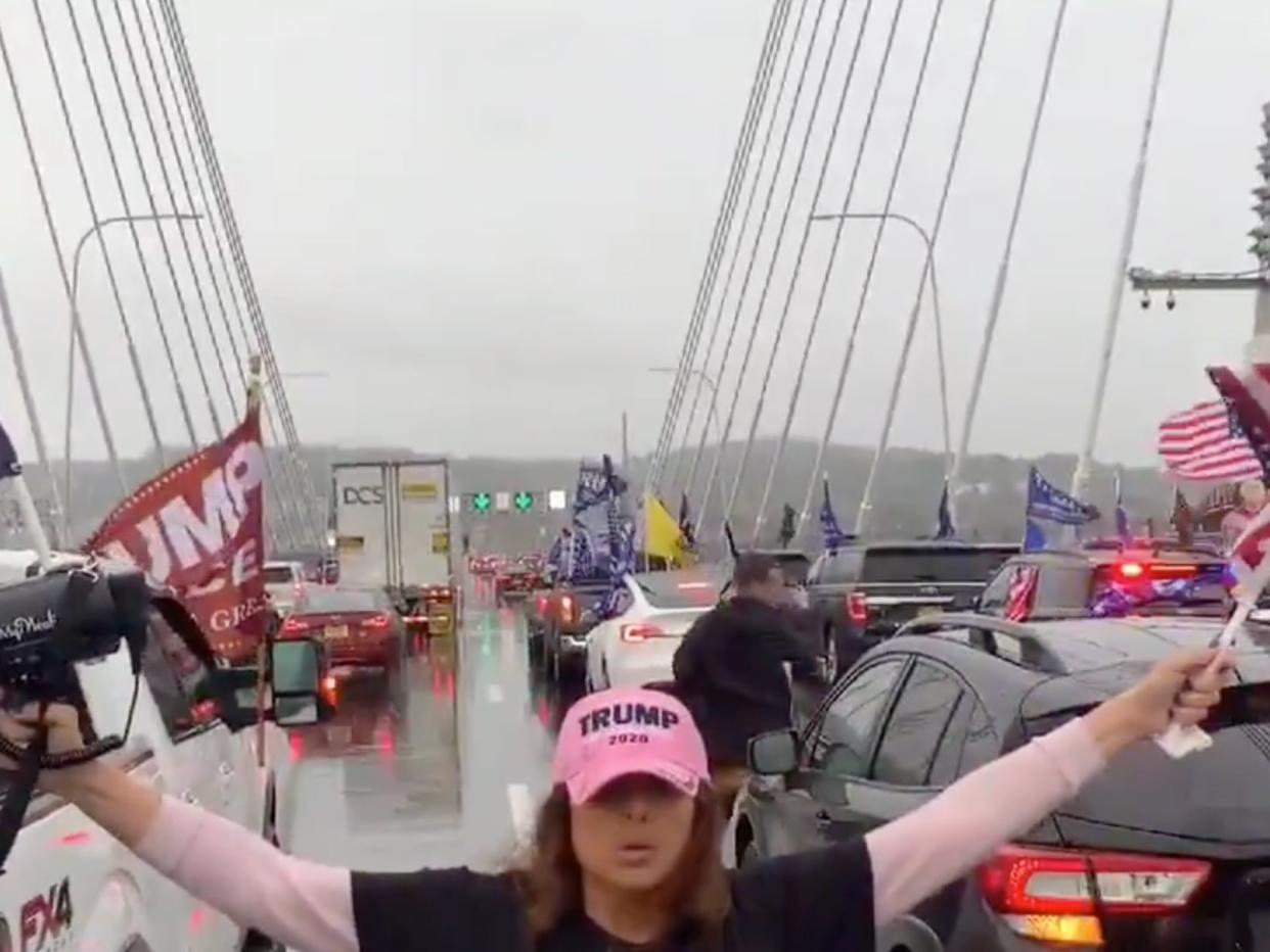 Trump supporters block the Mario Cuomo Bridge in New York on Sunday (Freedomnews.tv)