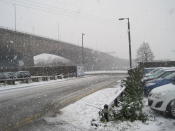 Snow falling onto a main road in Clyde, Glasgow. The Met Office has predicted that as much as six-inches of snow could fall across northern parts with wintry showers expected to spread as far south as the Midlands over the next 24 hours.