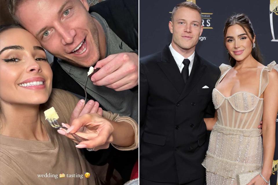 <p>Olivia Culpo/Instagram; Ethan Miller/Getty</p> Olivia Culpo and Christian McCaffrey pose for a selfie; Olivia Culpo and Christian McCaffrey photographed in Phoenix on Feb. 9, 2023