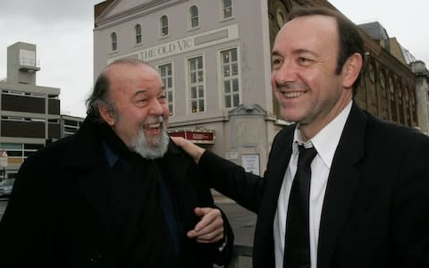 Sir Peter Hall with Kevin Spacey at The Old Vic in April 2008 - Credit: Martin Pope for The Telegraph