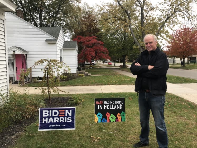 The Rev. Keith Mannes, 59, in front of his house in Holland, Mich. The Christian Reformed Church and lifelong Republican recently quit his position to speak out against the re-election bid of President Trump.