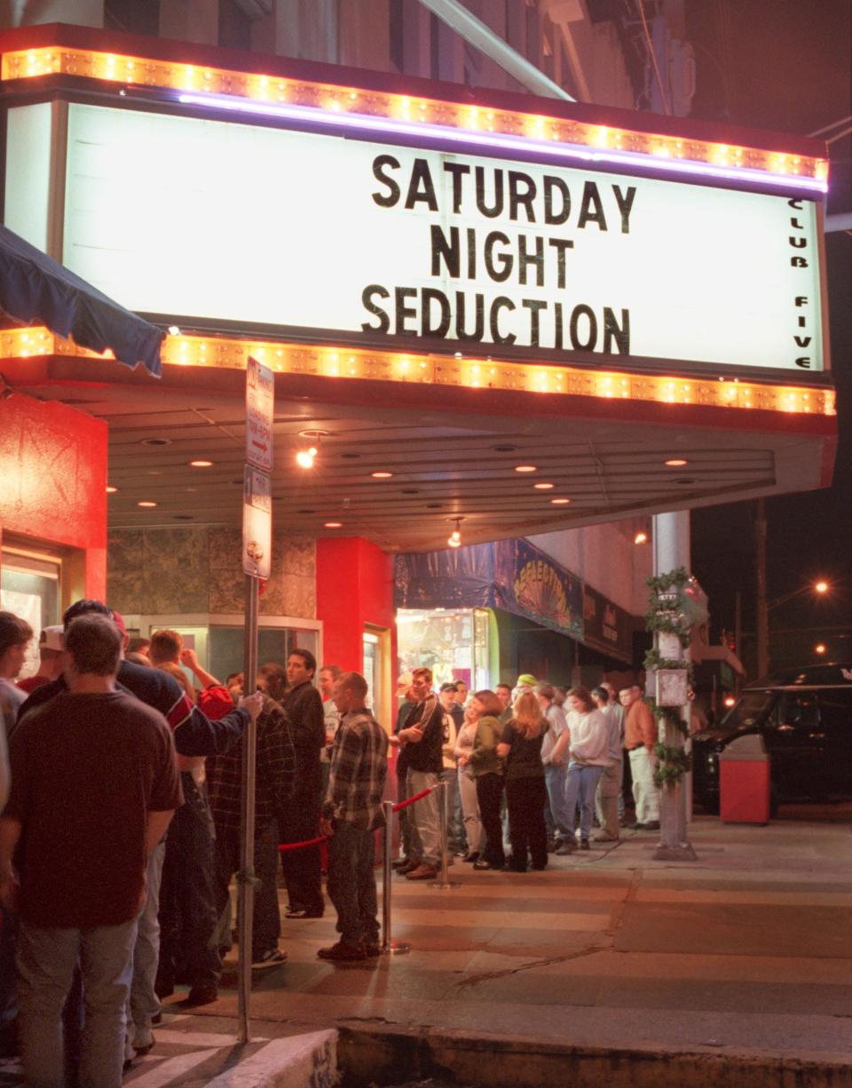 "Saturday Night Seduction" was a popular Saturday night event at Club 5, as seen by the line waiting to get in.