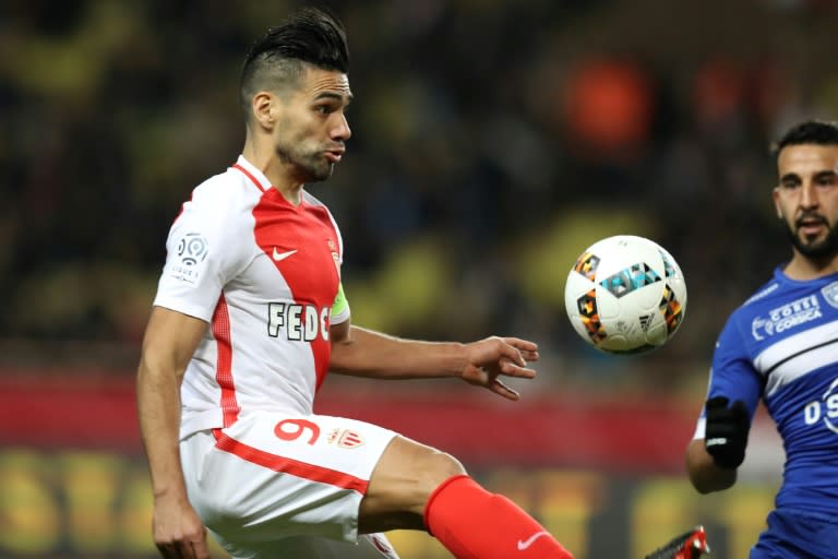 Monaco's forward Radamel Falcao kicks the ball during the French L1 football match against Bastia (SCB) December 3, 2016