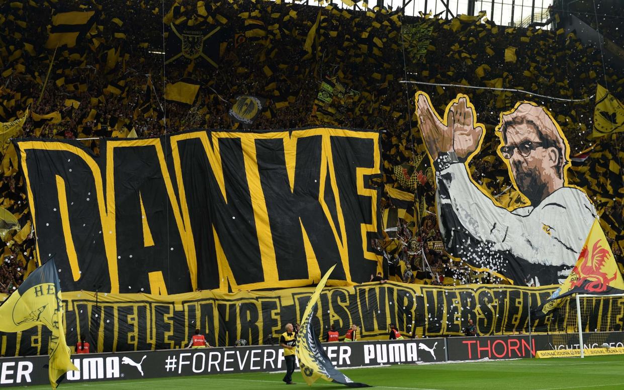 Borussia Dortmund fans with a banner thanking Jurgen Klopp