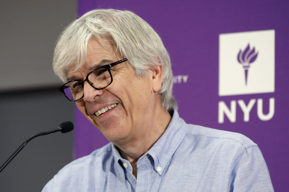 <p> Paul Romer, co-winner of the 2018 Nobel Prize for Economics, speaks at a news conference at the Stern School of Business of New York University, in New York, Monday, Oct. 8, 2018. Romer has studied the way innovation drives prosperity and has looked at ways to encourage it. (AP Photo/Richard Drew) </p>