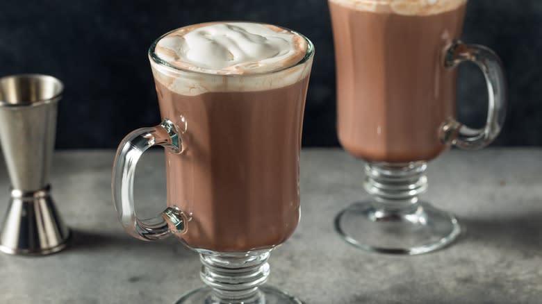 Boozy hot chocolate in glass