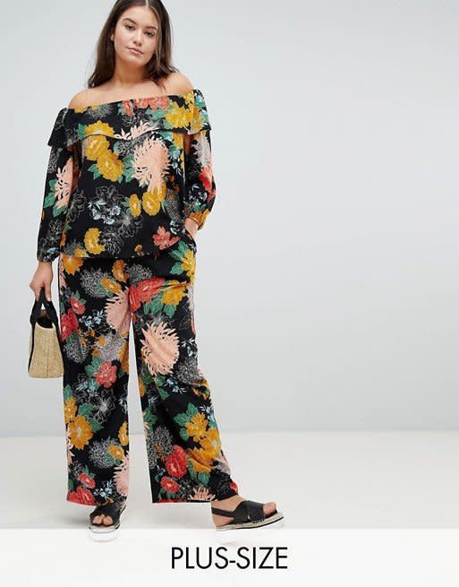 Get the matching set <a href="http://us.asos.com/glamorous-curve/glamorous-curve-bardot-top-pants-in-bold-floral-two-piece/grp/20182?clr=blackfloral&amp;SearchQuery=two%20piece%20set&amp;gridcolumn=2&amp;gridrow=4&amp;gridsize=4&amp;pge=1&amp;pgesize=72&amp;totalstyles=1276" target="_blank">here</a>.