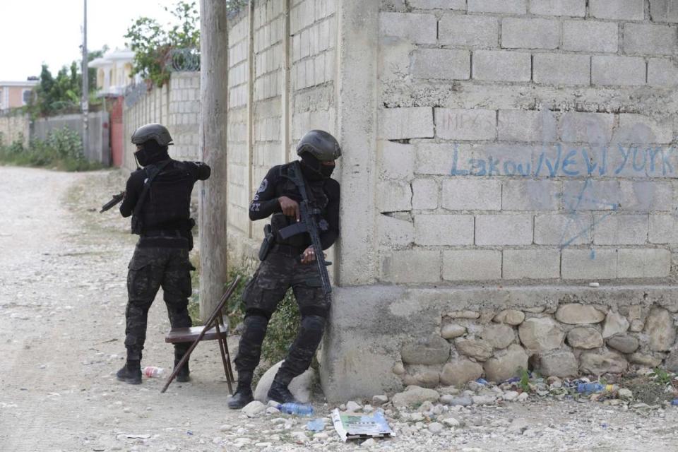 National Police patrol during an anti-gang operation in the Tabare neighborhood of Port-au-Prince, Haiti, Tuesday, July 25, 2023.