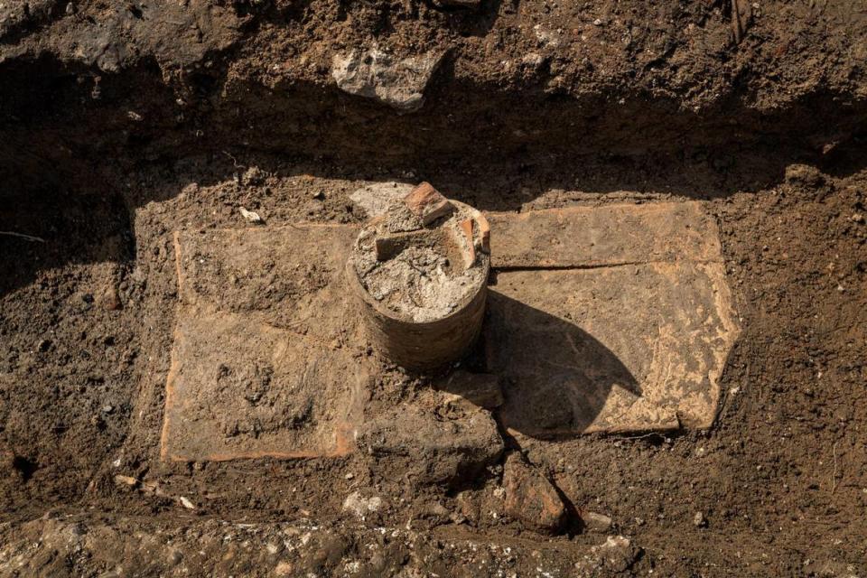 The base of an ancient Roman libation conduit.