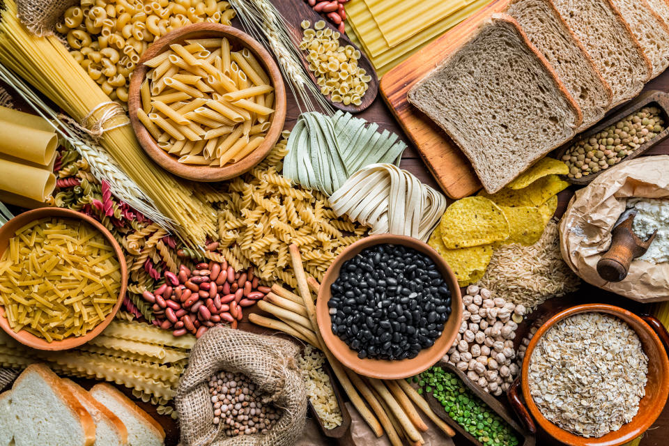 Wholegrain and dietary fiber food on rustic wooden background