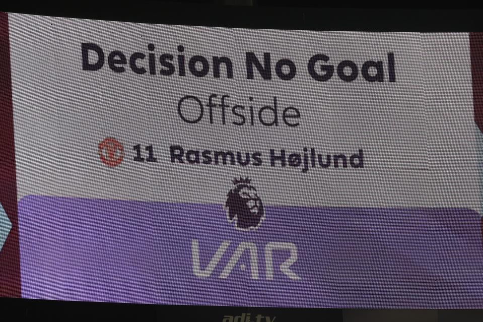 Jonny Evans’ header was ruled out with Hojland offside (Manchester United via Getty Imag)