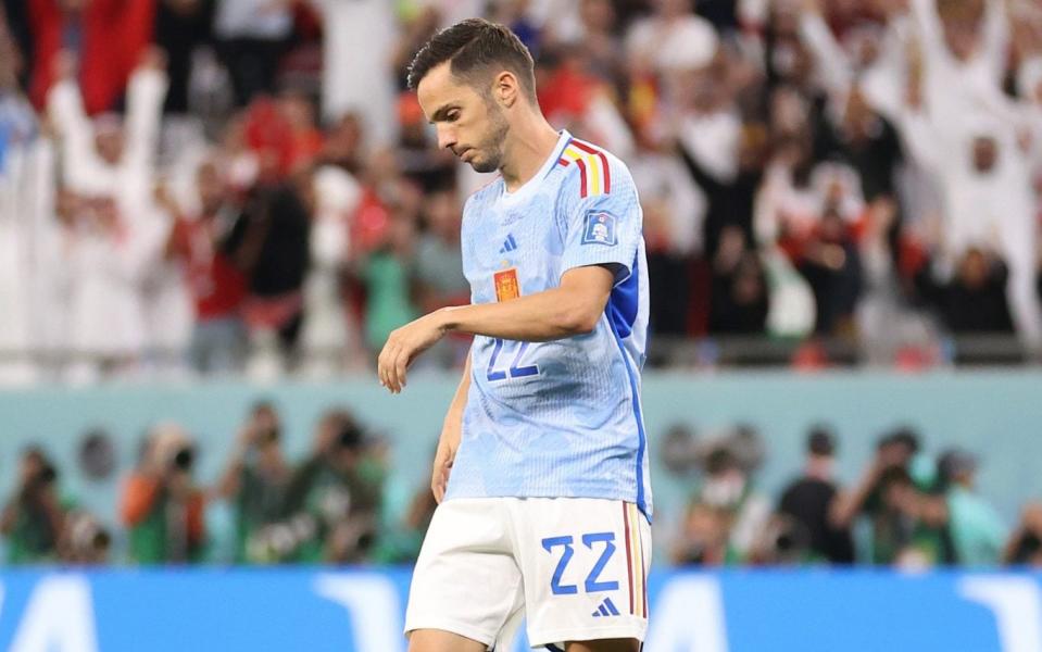 Pablo Sarabia missed the team's first penalty in the shoot out/Spain were slowly sliding towards a World Cup exit long before Sarabia's unfortunate Rashford moment - GETTY IMAGES