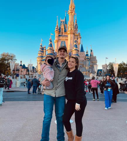 <p>Gabby Barrett Instagram</p> Gabby Barrett, Cade Foehner, and their daughter Baylah.