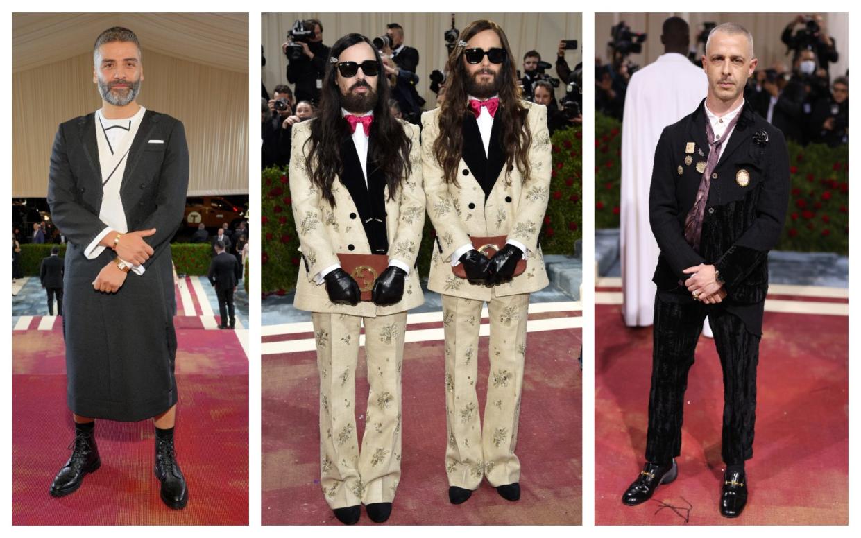 From left: Dune actor Oscar Isaac, Jared Leto and Alessandro Michele, Succession star Jeremy Strong at the 2022 Met Gala - Getty/AP