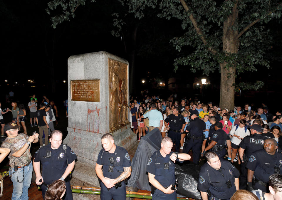 Protesters topple “Silent Sam” statue of Confederate soldier at UNC