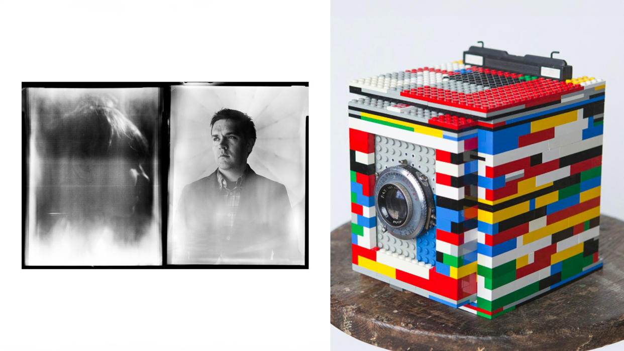  The Legotron Mark I – a large format camera made out of Lego – along with two sample photographs. 