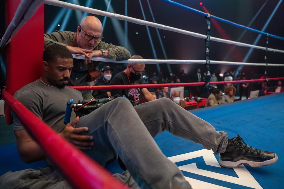 Director Michael B. Jordan and cinematographer Kramer Morgenthau on the set of their film "Creed III."