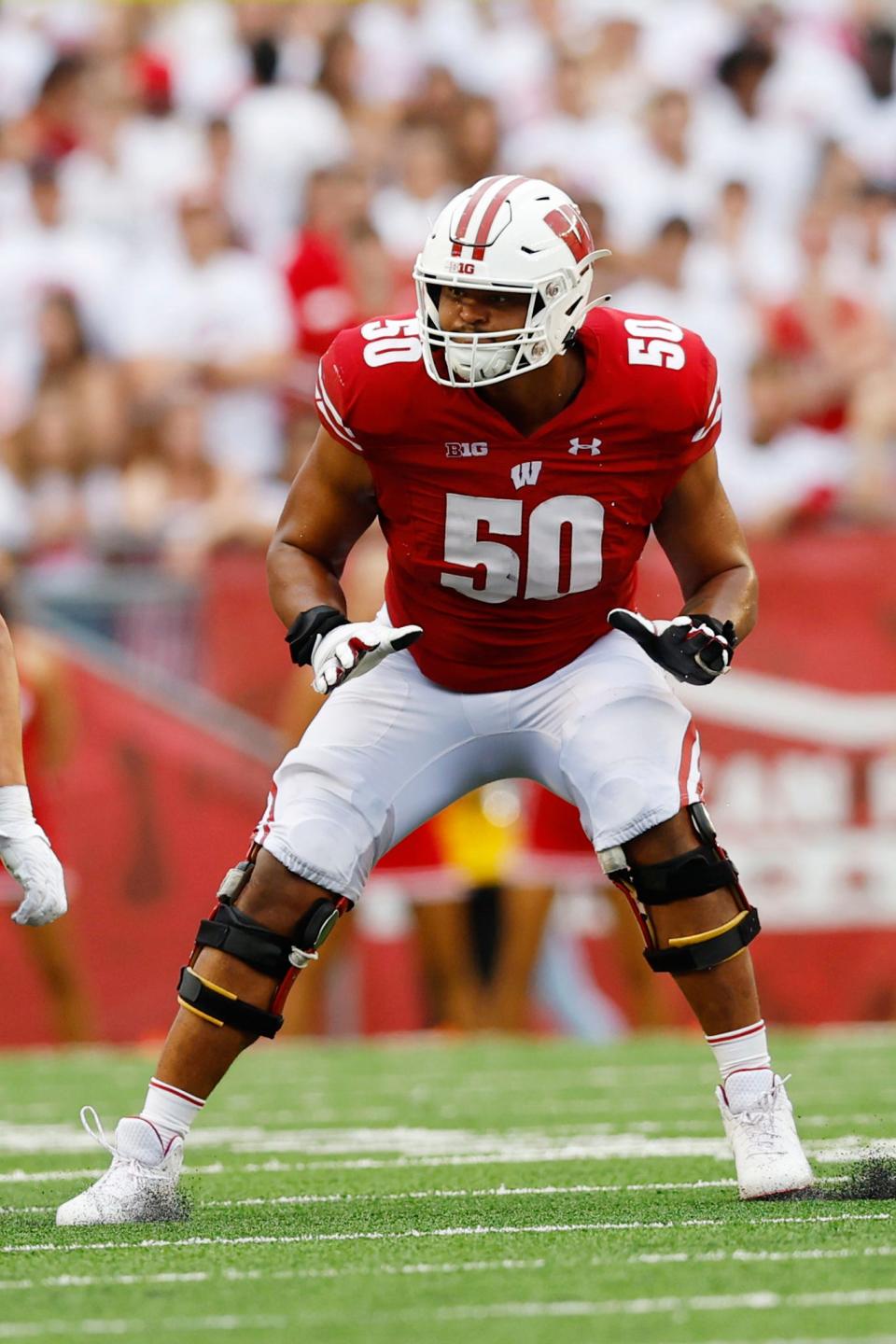 Logan Brown started his college football career at Wisconsin, but has since transferred to Kansas.