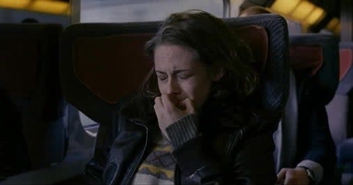 Maureen having a breakdown on a train