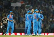 Cricket - New Zealand v India - World Twenty20 cricket tournament - Nagpur, India, 15/03/2016. India's players celebrate the dismissal of New Zealand's Martin Guptil. REUTERS/Danish Siddiqui