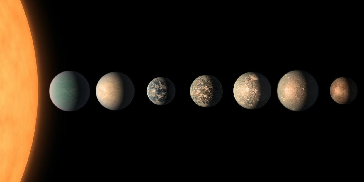 Planets can gravitationally affect each other when their orbits line up. <a href="https://exoplanets.nasa.gov/trappist1/" rel="nofollow noopener" target="_blank" data-ylk="slk:NASA/JPL-Caltech;elm:context_link;itc:0;sec:content-canvas" class="link ">NASA/JPL-Caltech</a>