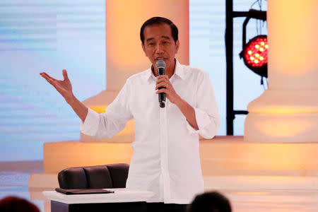 Indonesia's presidential candidate Joko Widodo speaks during a debate with his opponent Prabowo Subianto (not pictured) in Jakarta, Indonesia, February 17, 2019. REUTERS/Willy Kurniawan