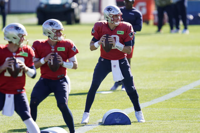 Indianapolis Colts quarterback Sam Ehlinger (4) plays against the New  England Patriots in the second half of an NFL football game, Sunday, Nov.  6, 2022, in Foxborough, Mass. (AP Photo/Michael Dwyer Stock