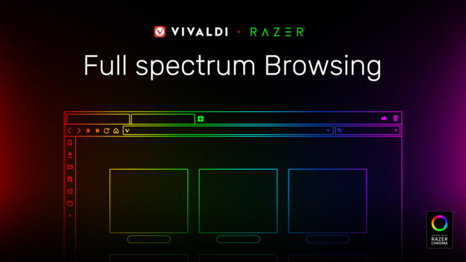 If you use the Vivaldi browser with a Razer Chroma-enabled device, you'll findyour surroundings lit up with a different color based on the website you'revisiting