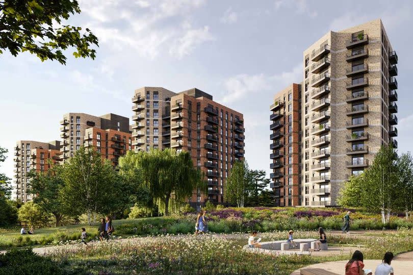 A CGI of the buildings proposed for Kidbrooke Village, Greenwich, London, UK