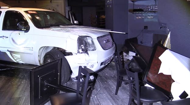 Photo captured near East Cullerton Street and South Indiana Avenue, in the South Loop, show the damage left behind after a crash crashed into the Chicago Oyster House.