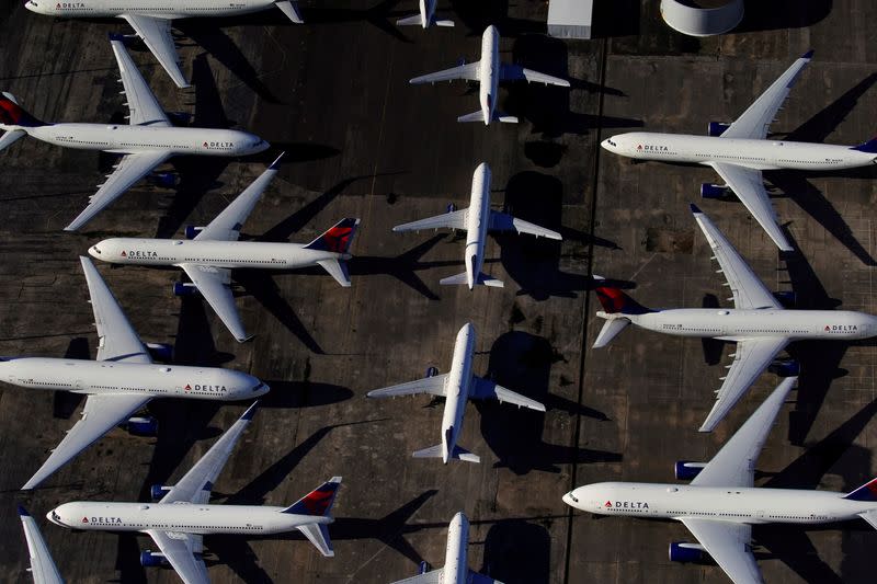 FILE PHOTO: Delta Air Lines passenger planes parked in Birmingham