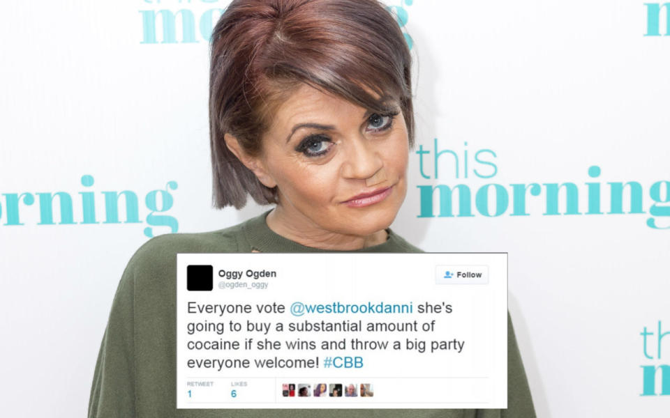 <p>The troubled EastEnders star shocked fans when she retweeted a follower’s gag about splurging any Big Brother winnings on cocaine. Luckily it was all just an innocent mistake by her fat-fingered social media team. Phew! </p>