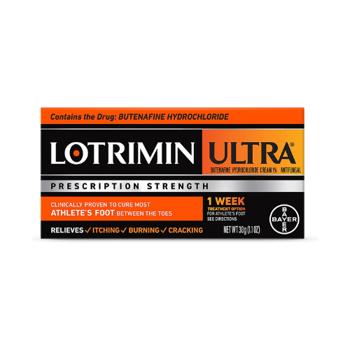 Lotrimin Ultra 1 Week Athlete's Foot antifungal cream against white background