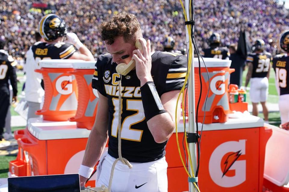 Missouri quarterback Brady Cook ran for two touchdowns in the Tigers’ loss to Kentucky last year.