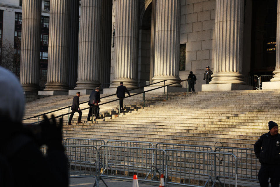 People enter New York Supreme Court during closing arguments for former President Donald Trump's civil fraud trial on Jan. 11, 2024. / Credit: Spencer Platt/Getty Images