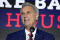 House Minority Leader Kevin McCarthy of Calif., speaks at an election event, early Wednesday, Nov. 9, 2022, in Washington. (AP Photo/Alex Brandon)
