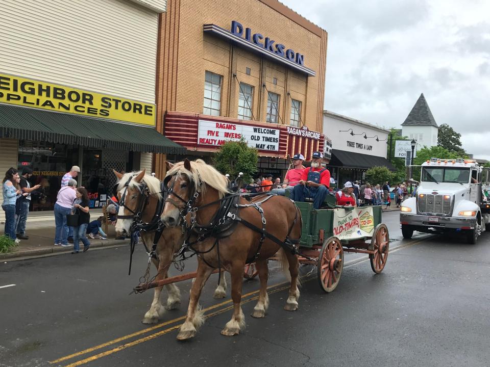 Randy Tidwell operating a different type of vehicle on Main Street in Dickson during the 2019 Old Timers Day Parade.