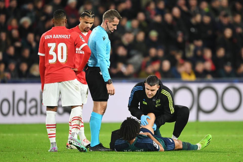Mohamed Elneny was injured during Arsenal's Champions League trip to the Netherlands (Arsenal FC via Getty Images)