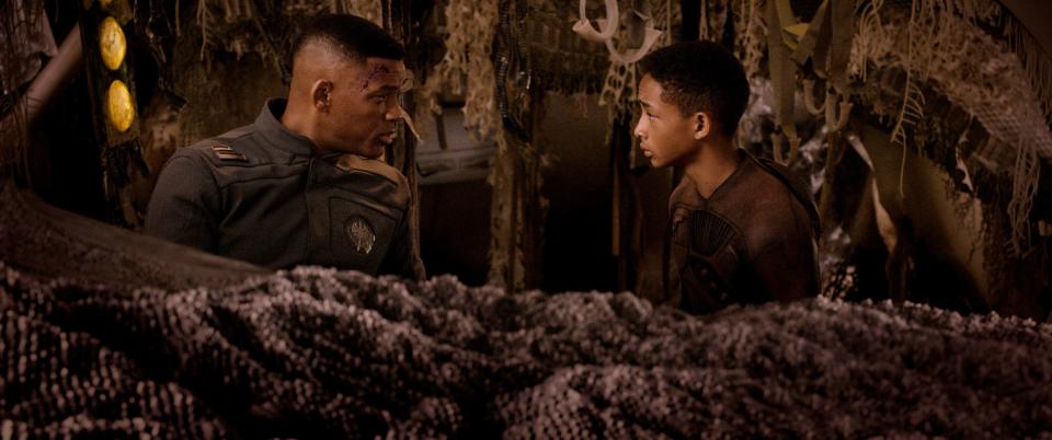 Will Smith (left) and Jaden Smith play a father and son trying to stay alive in "After Earth."