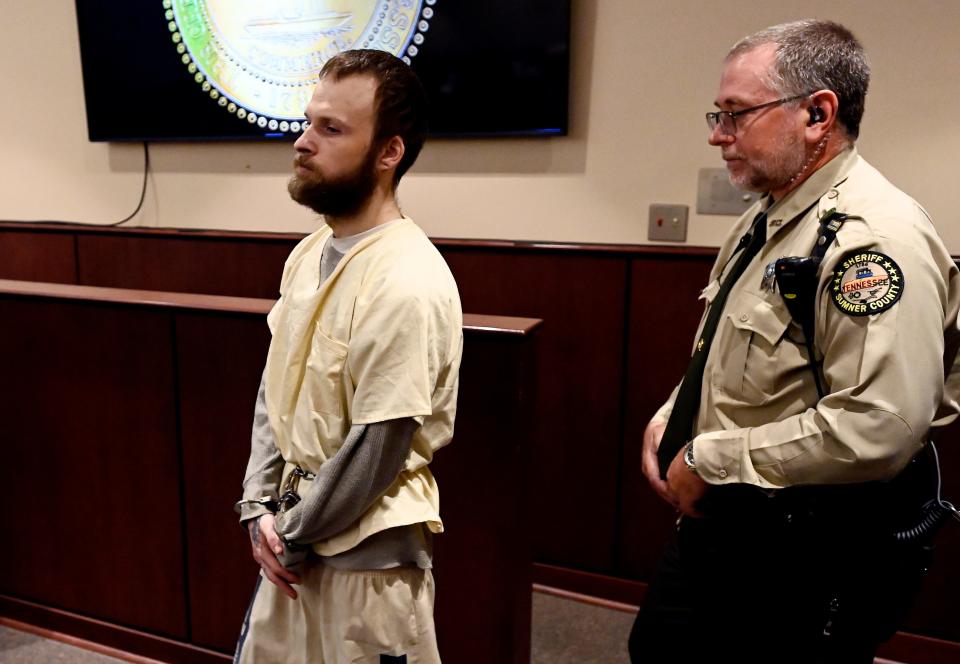 Michael Cummins arrives for his court hearing at the Sumner County Justice Center on Wednesday, August 16, 2023, in Gallatin Tenn. Cummins was sentenced to life in prison without the possibility of parole in the mass killings of eight people in Westmoreland in 2019. 