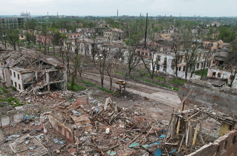 A view shows destroyed buildings in Mariupol