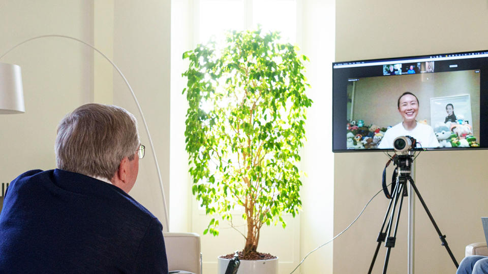 IOC President Thomas Bach, pictured here holding a video call with Peng Shuai.