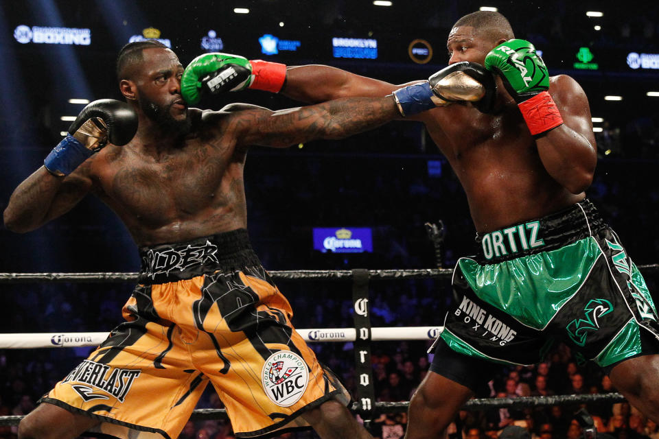 Deontay Wilder (L) was close to defeat before coming back to knock out Luis Ortiz on March 3, 2018, at the Barclays Center in Brooklyn, New York. (Getty Images)